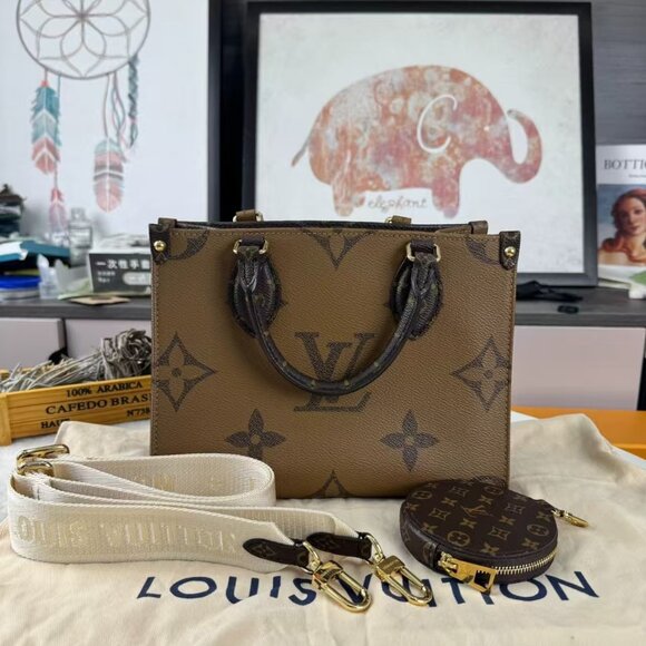 Authentic Louis Vuitton Onthego PM Tote Bag with Monogram Canvas, Shoulder Strap - Picture 1 of 3
